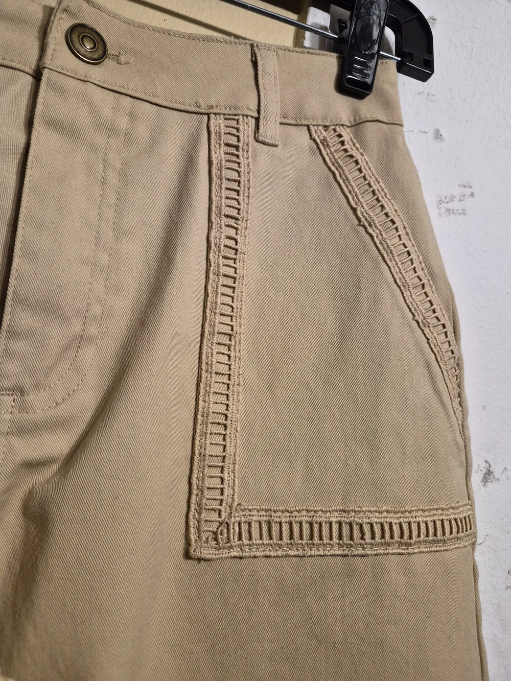 Owillo Kids Ladder Lace Embroidery Tan Khaki Pants - Classic Fit Size L
